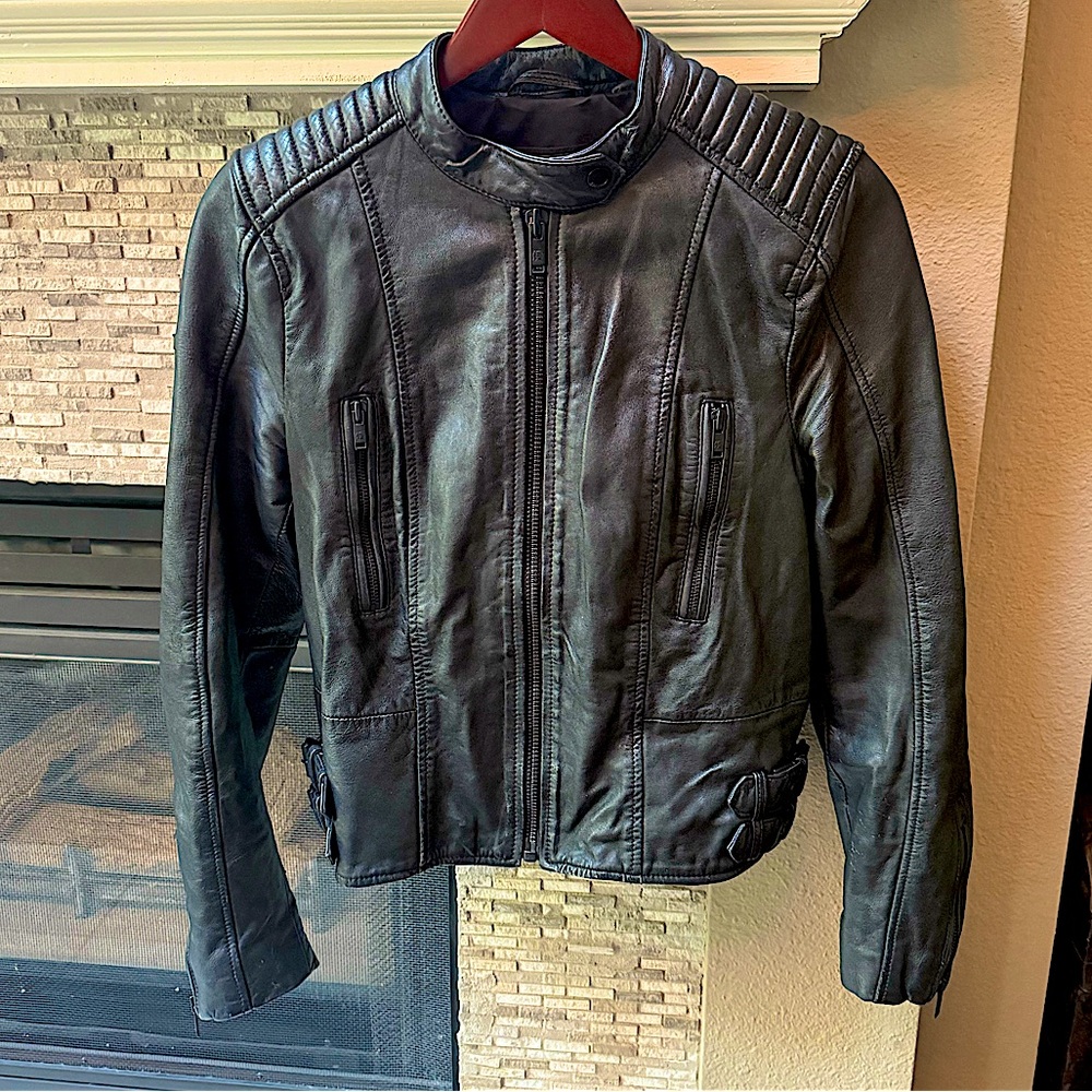 Superdry Thea Leather Racer Moto Jacket – Women’s - US 8 – Black – Real Leather